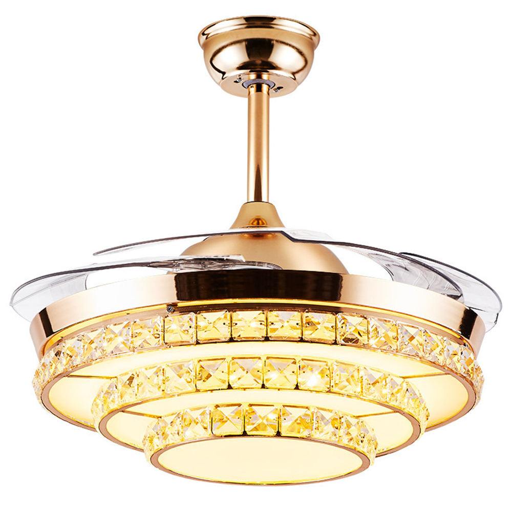 Modern Golden Crystal Chandelier ceiling fan with light lamp Mobile control