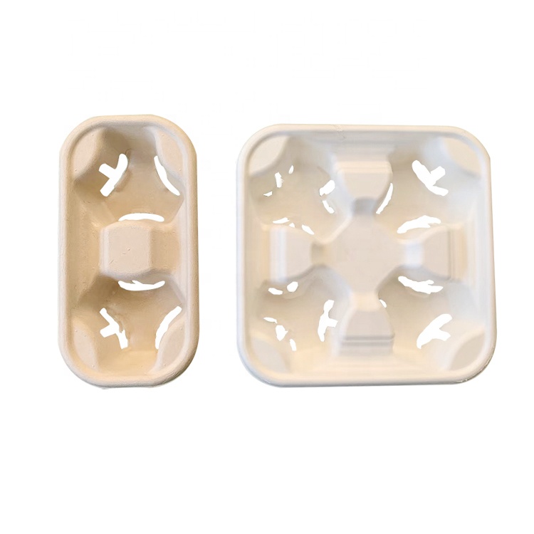 Оптовые продажи Compostable кофе поднос крышки сахарного тростника подстаканник одноразовые