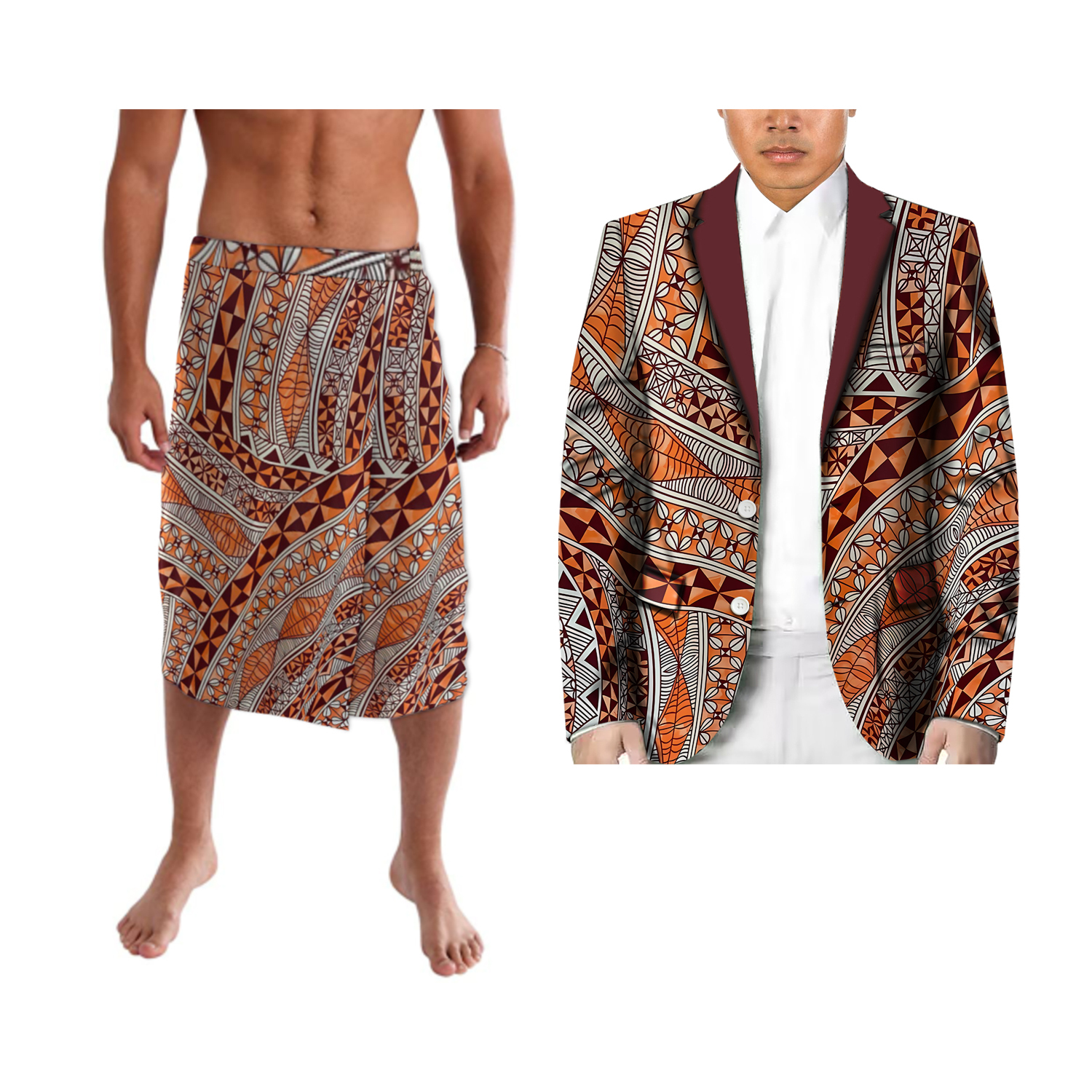 Pacific Heritage Long Sleeve Kimono Cardigan And Ie Two Piece Polynesia Samoan Style Retro Style Men's Trendy Suit For Party