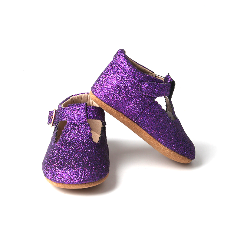 Skidproof Breathable Leather T-bar Soft Soles Glitter Shiny Baby Shoes