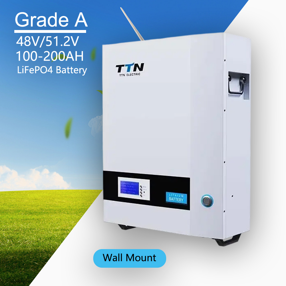 Home Wall Mount Battery 51.2V 100Ah 200Ah 5kWh 10kWh Stackable ESS Touchscreen Control for Solar Power Hybrid System