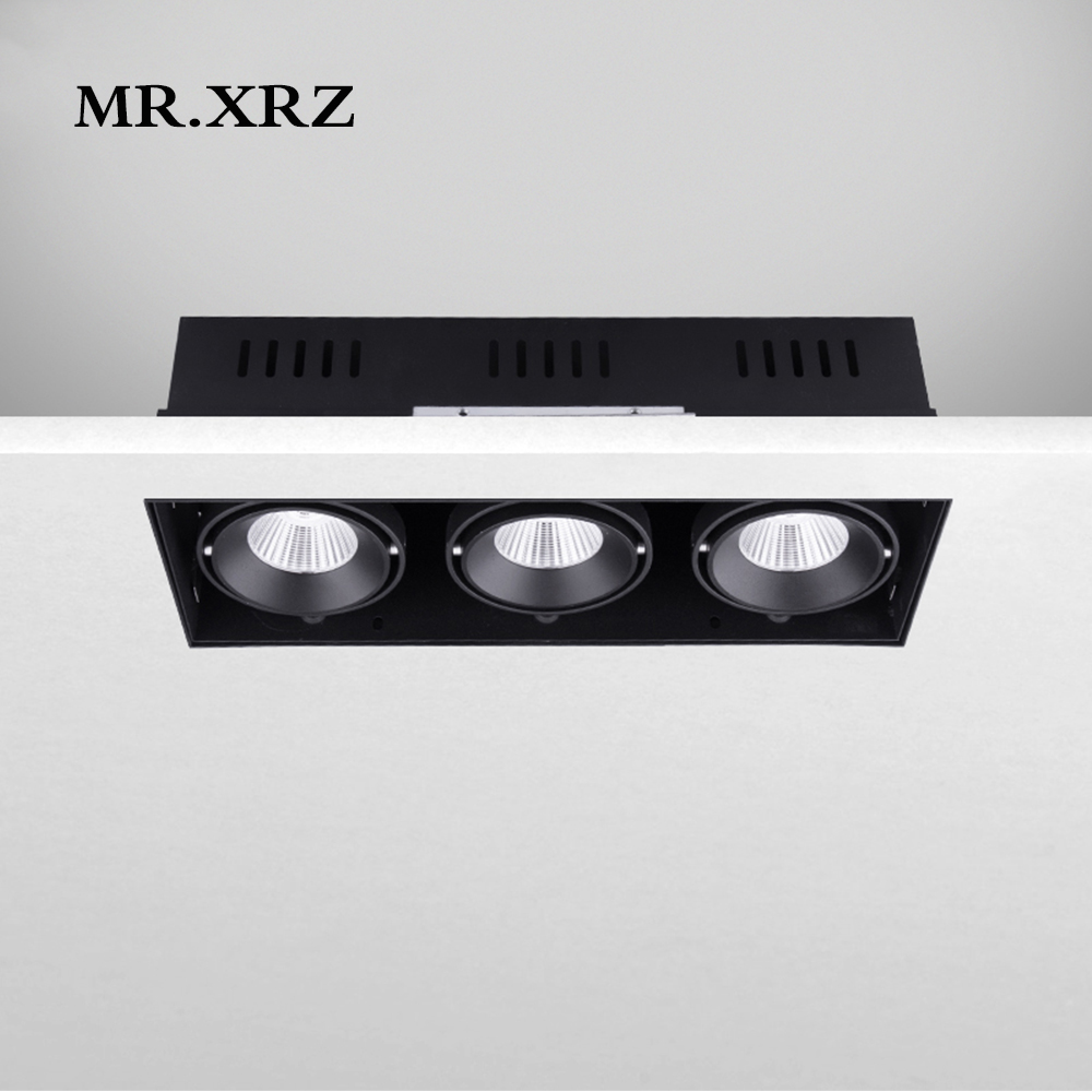 Square LED Grille light 3 Bulb Trimless Ceiling Downlight Angle Adjustable Ceiling Lamp for Home Mordern Lighting Design