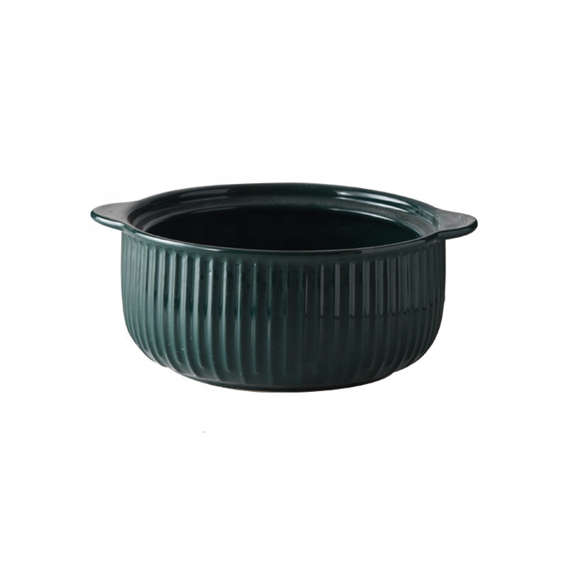Nordic Style Ceramic Bowls Creative Solid Color Personality With Glass Lid Binaural Soup & Stock Pots Instant Noodle Bowl