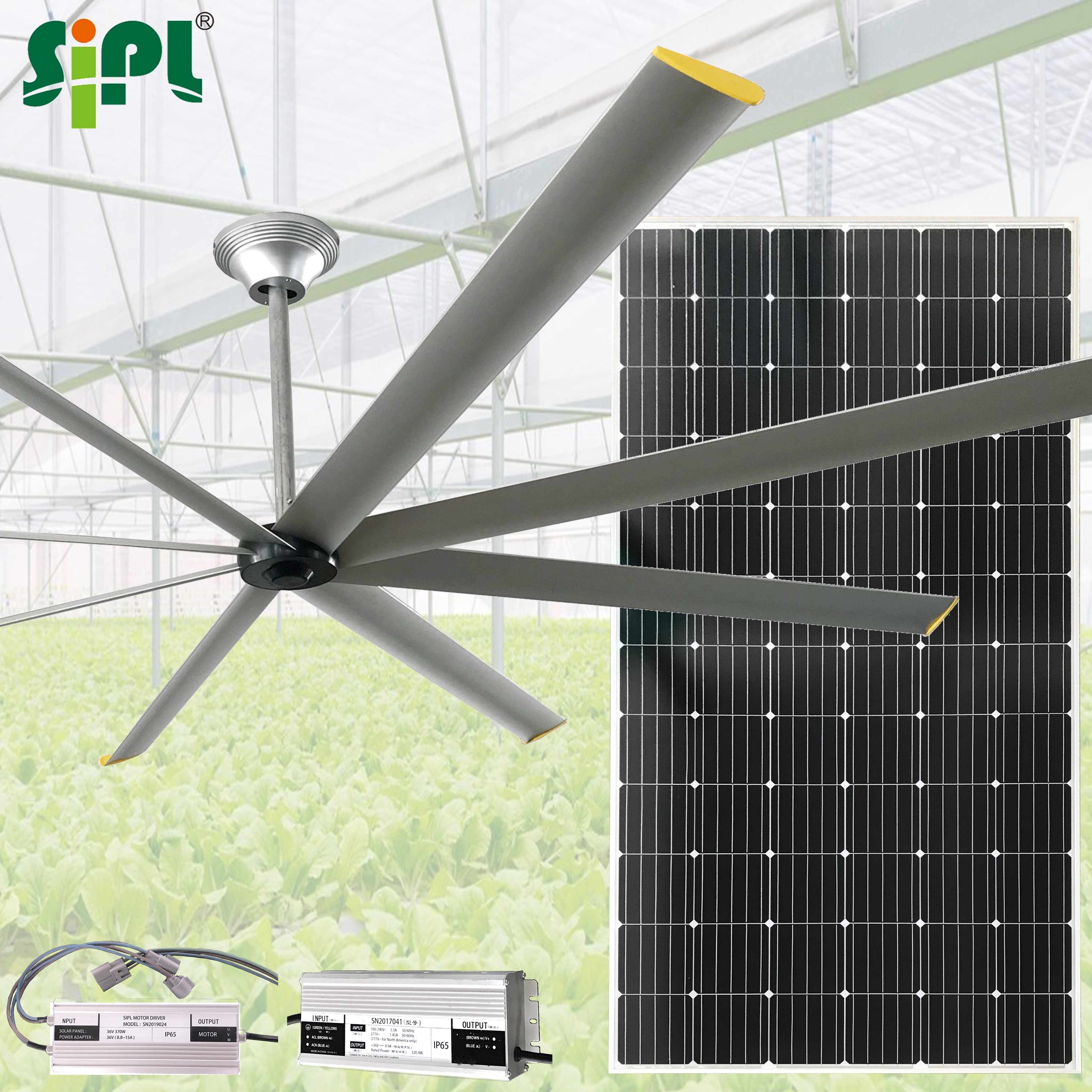 Солнечный потолочный воздухоохладитель Sunny HVLS, вентилятор для теплицы с большим потоком воздуха 120 дюйма, 380 Вт, солнечный вентилятор постоянного тока, теплоотвод, циркуляционный вентилятор