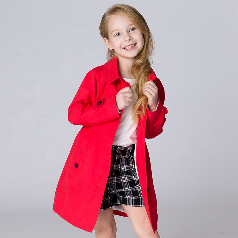 girls red solid colour wind coat young girls jacket long sleeve girls red coat