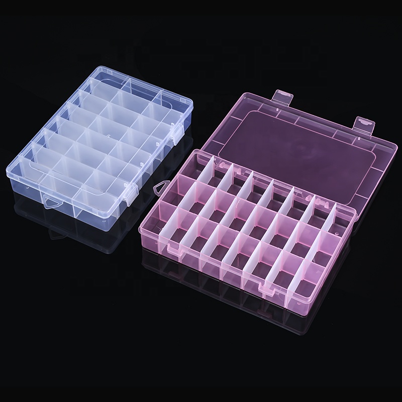 Hot Sale 24 Compartment Detachable Plastic Storage Box Modern Rectangle Design For Nail Crystals And Jewelry