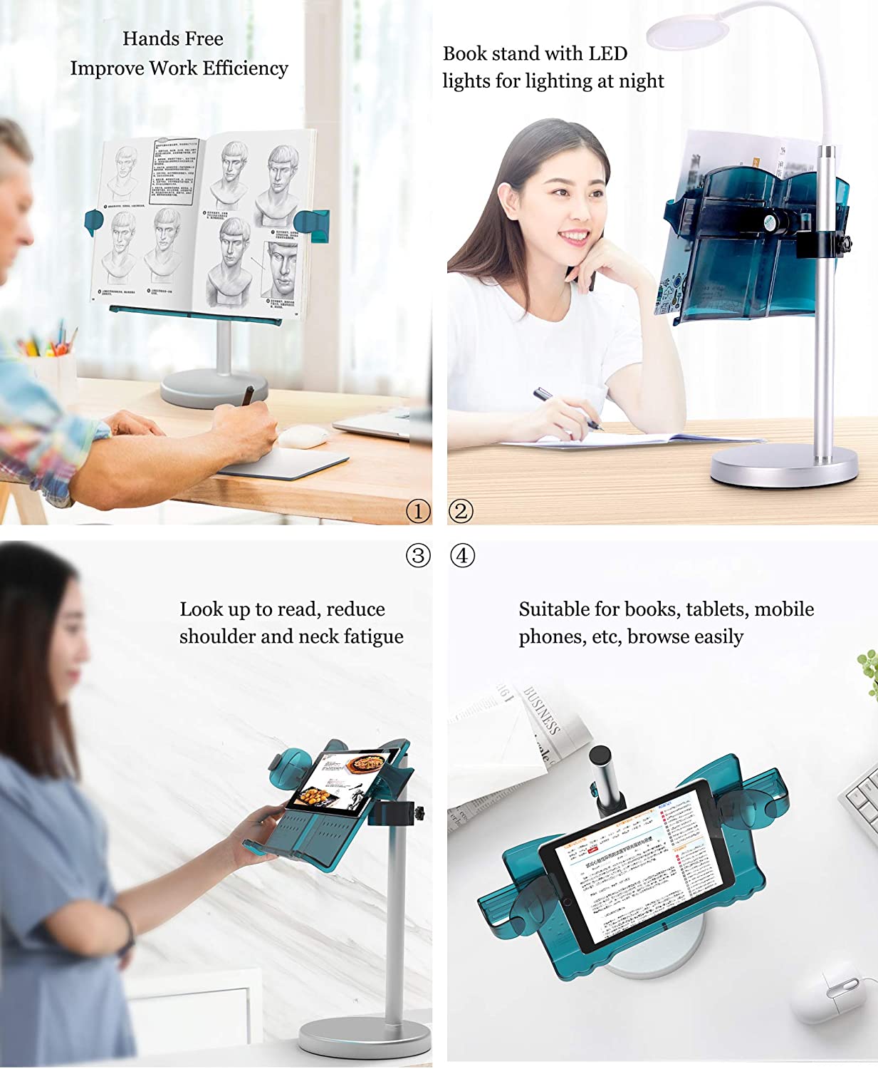 Student learning Multi-functional Reading Folding Book Holder With LED Light