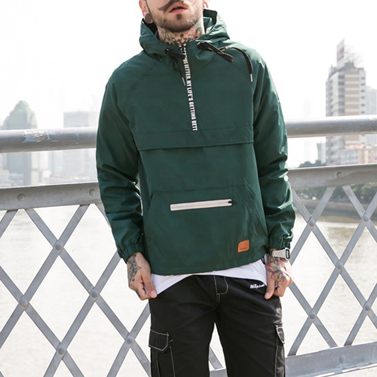 Men half zipper custom printed logo jacket polyester windbreaker jacket