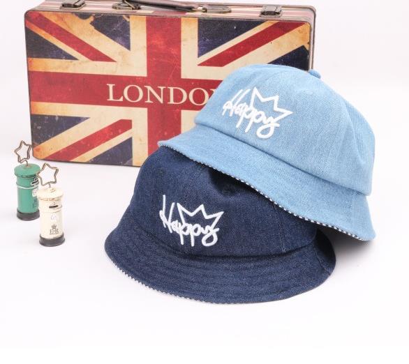 Kids custom bucket hats cotton embroidered denim kids cute baby summer bucket hats
