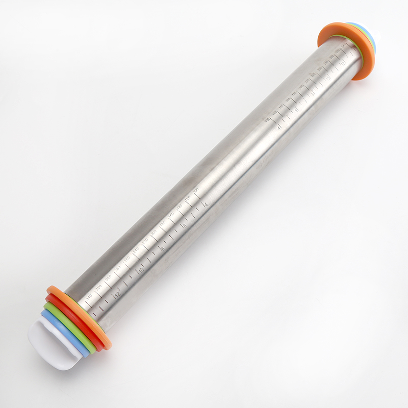 Adjustable Rolling Pin with Thickness Rings Non Stick Stainless Steel Dough Roller