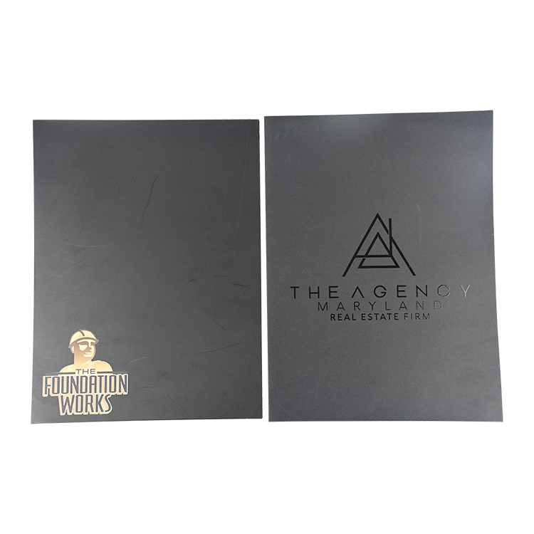 Cheap Wholesale Custom Matt Black Card Paper Office File Folder with Two Pockets