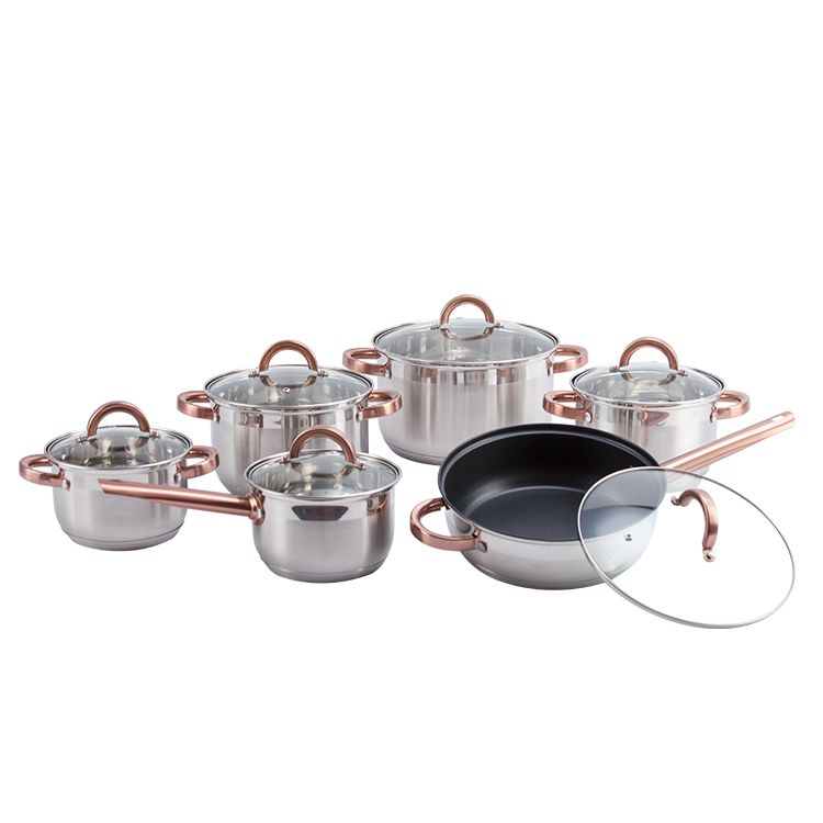 Europe kitchenware cook wares 12piece stainless steel kitchen cookware set