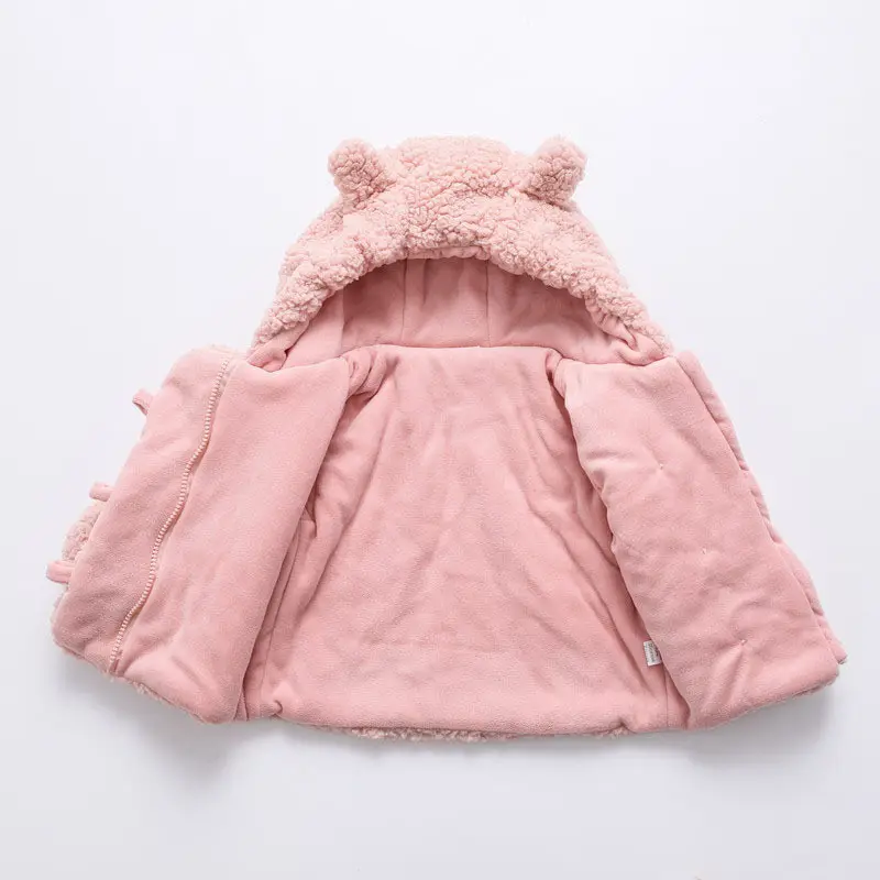 Baby Coat Kids Clothing Baby Boys And Girls Winter Fleece Warm Korean Unisex Brown Pink Solid Hooded Long Sleeve Baby Coats