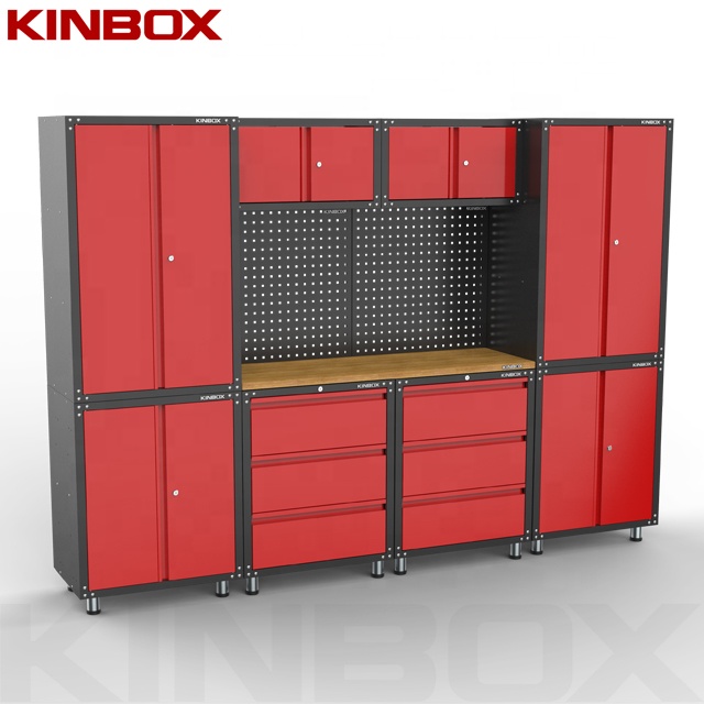 Лидер продаж, сверхмощные металлические шкафы Kinbox для гаражного хранения, шкафы для инструментов с пегбордом, гаражные шкафы