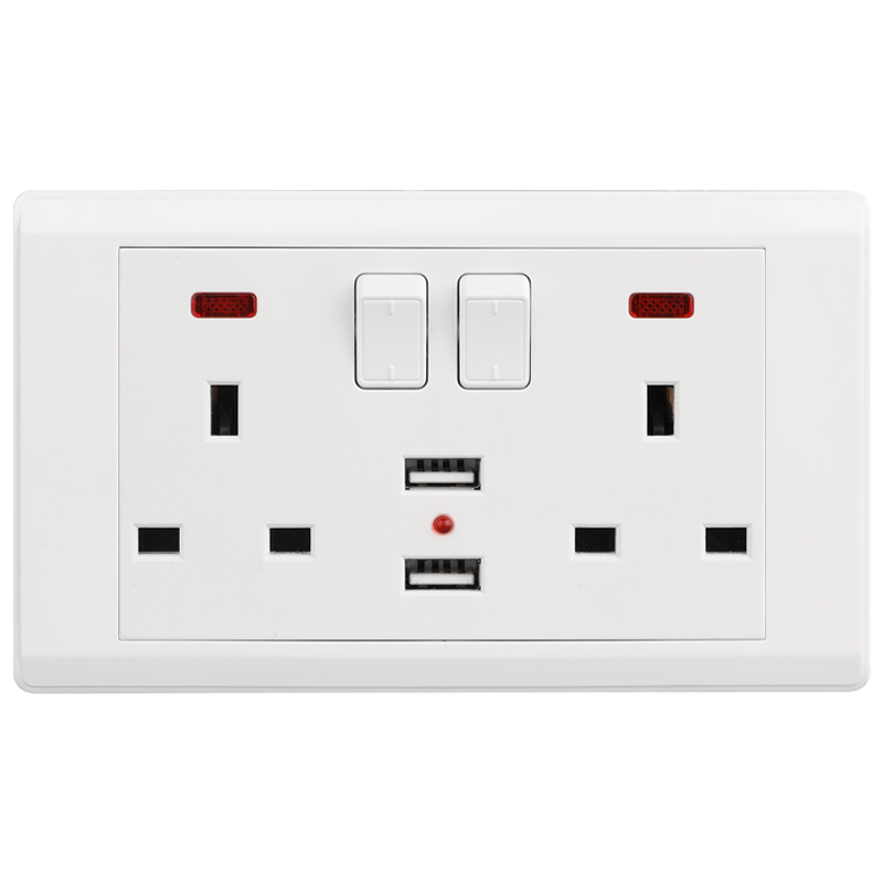 VGT двойной белый 13A 220v UK Разъем питания с USB