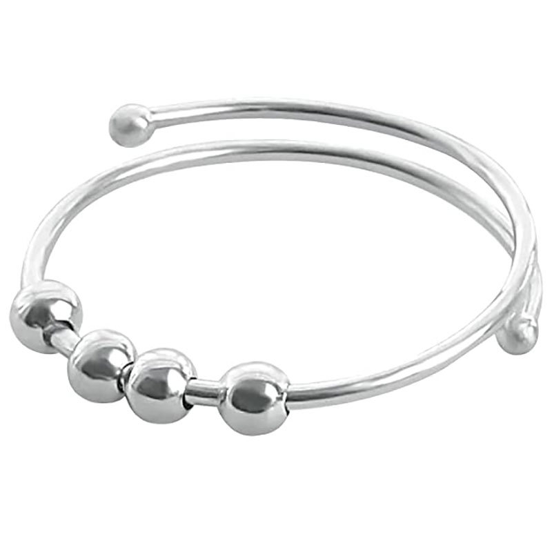 Tiktok Hot Sale Anxiety Sliding Beaded Ring Fashion Gold Plated Spinner Anxiety Ring Adjustable Anti-stress Fidget Ring