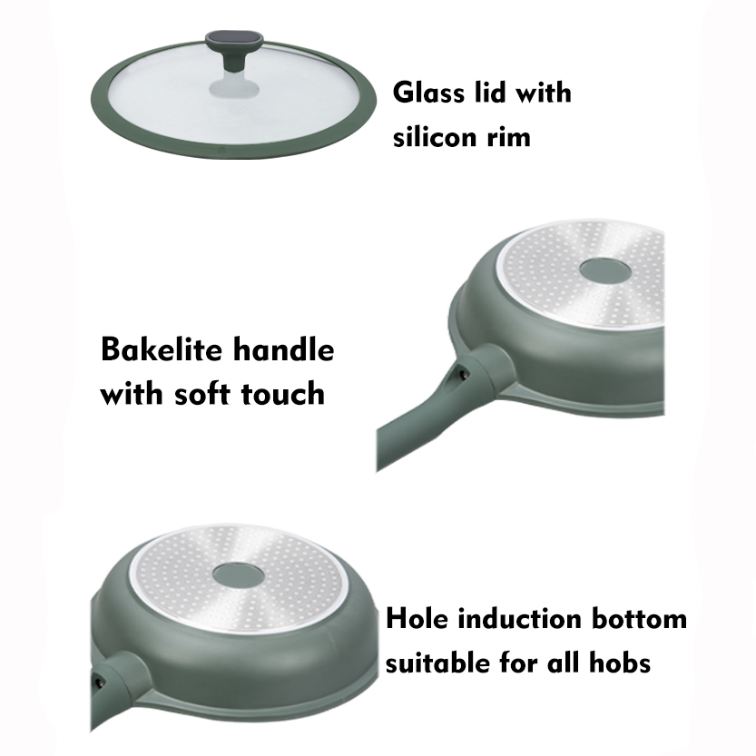 BESCO Sample Escalation Series 24cm Nonstick Marble Cast Aluminum Casserole Soup Pot Cooking Pot with Tempered Glass Lid Green
