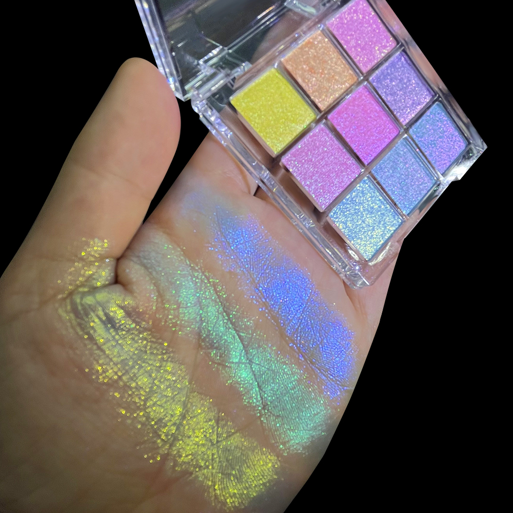 New High Pigment 9 colors Square Transparent Eyeshadow Palette Duochrome Multi Chrome Eyeshadow Vegan Cruelty Free