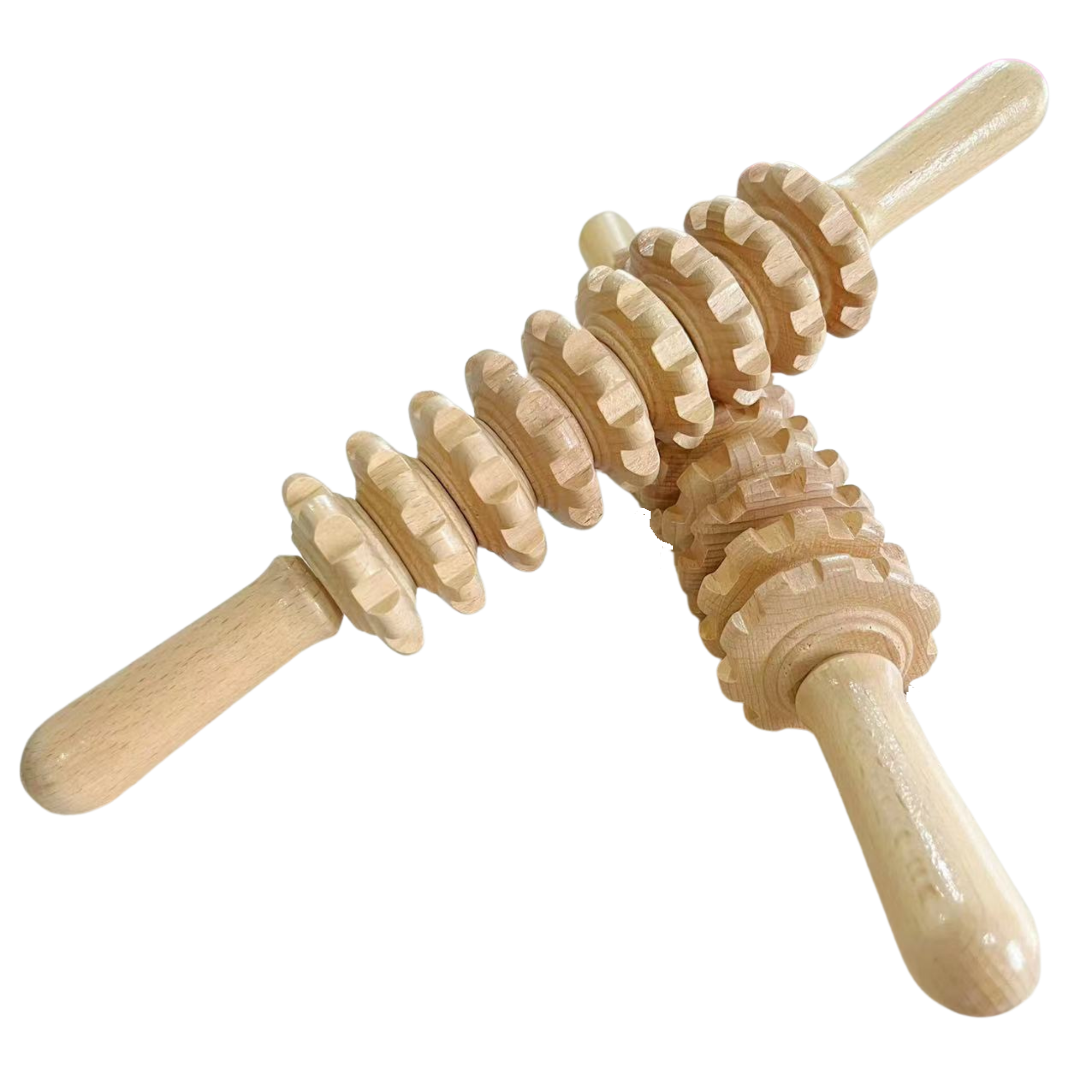 Natural Roller Massager, Wooden Beech Body Therapy Tools, Shoulder and Back Massager Stick