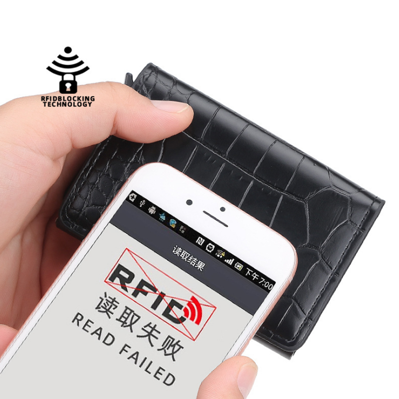 2021 Latest Hot Selling RFID Bank Card Holder For Men Women Aluminum Pop Up Card Bag New Fashion Crocodile Pattern Card Wallet