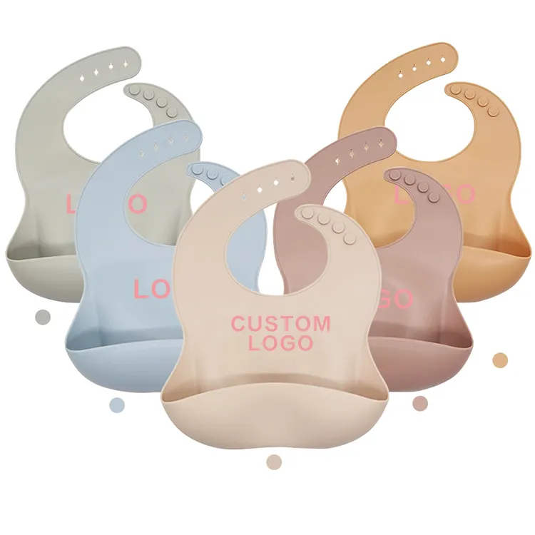 Silicone Bibs Wholesale Multi Color BPA Free Printed Easily Wipe Clean Soft Waterproof Custom Logo Silicone Baby Bibs For Catcher