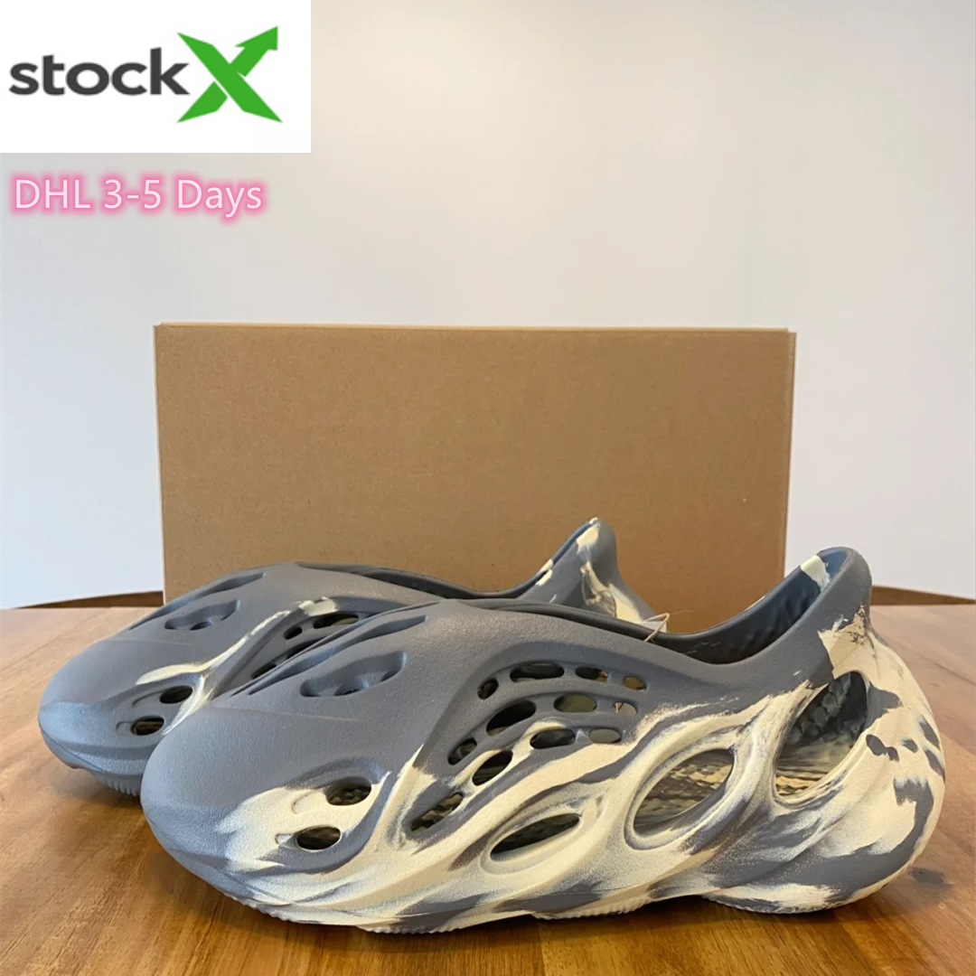 Оригинальная упаковка, высококачественные оранжевые сандалии Yeezy, песочные сандалии для мужчин и женщин, шлепанцы yeezy Moon, серые пенопластовые бегунки