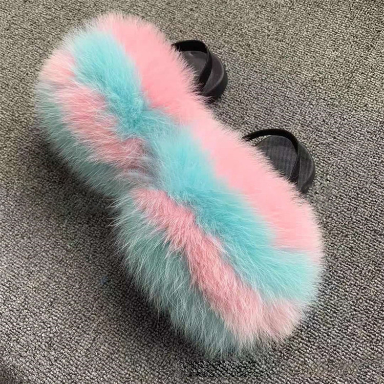 2021 New Fox Fur Slippers Plush Fashion Eva Flat Flip Flops Indoor Custom Kids Slippers