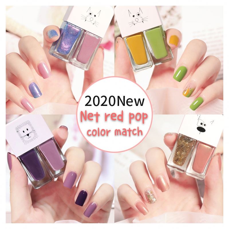 No-bake 2In1 Matte Glitter Sequins Transparent Nail Polish DIY Decoration Colorful Nail Art Waterproof Long Lasting Nail polish
