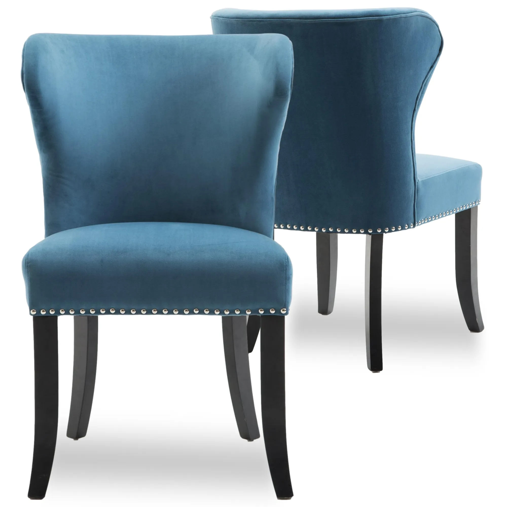 Stylish Blue Velvet Upholstered Tufted Solid Wood Legs Kitchen Dining Chair