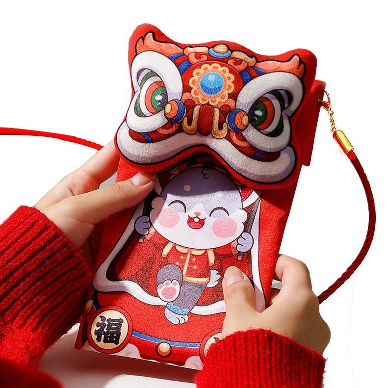 3D конверт для денег на удачу с кроликом 2023, подарочные пакеты Hong Bao, красный конверт на китайский новый год с регулируемым нейлоновым шнурком