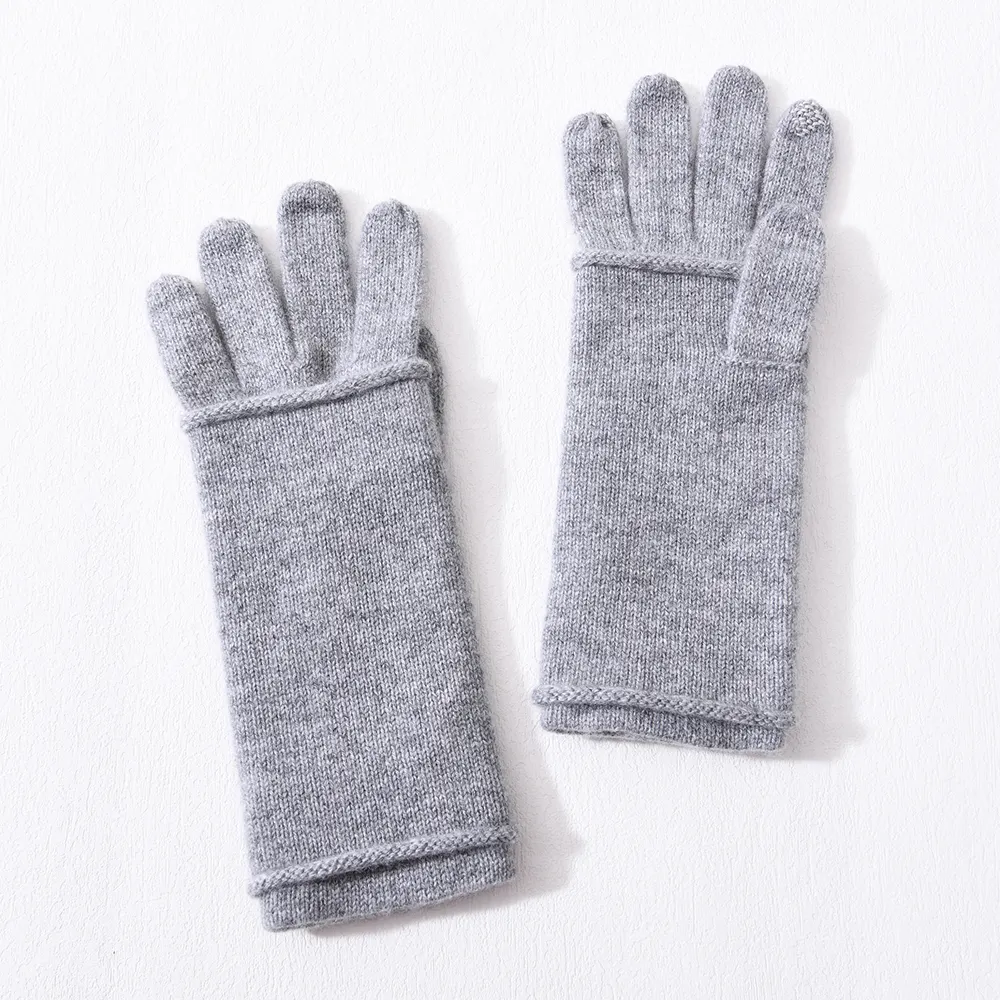 Wholesale Winter Five Full Finger Knit Mittens Thick Warm Soft Outdoor Women Luxury Pure 100% Cashmere Knitted Striped Gloves
