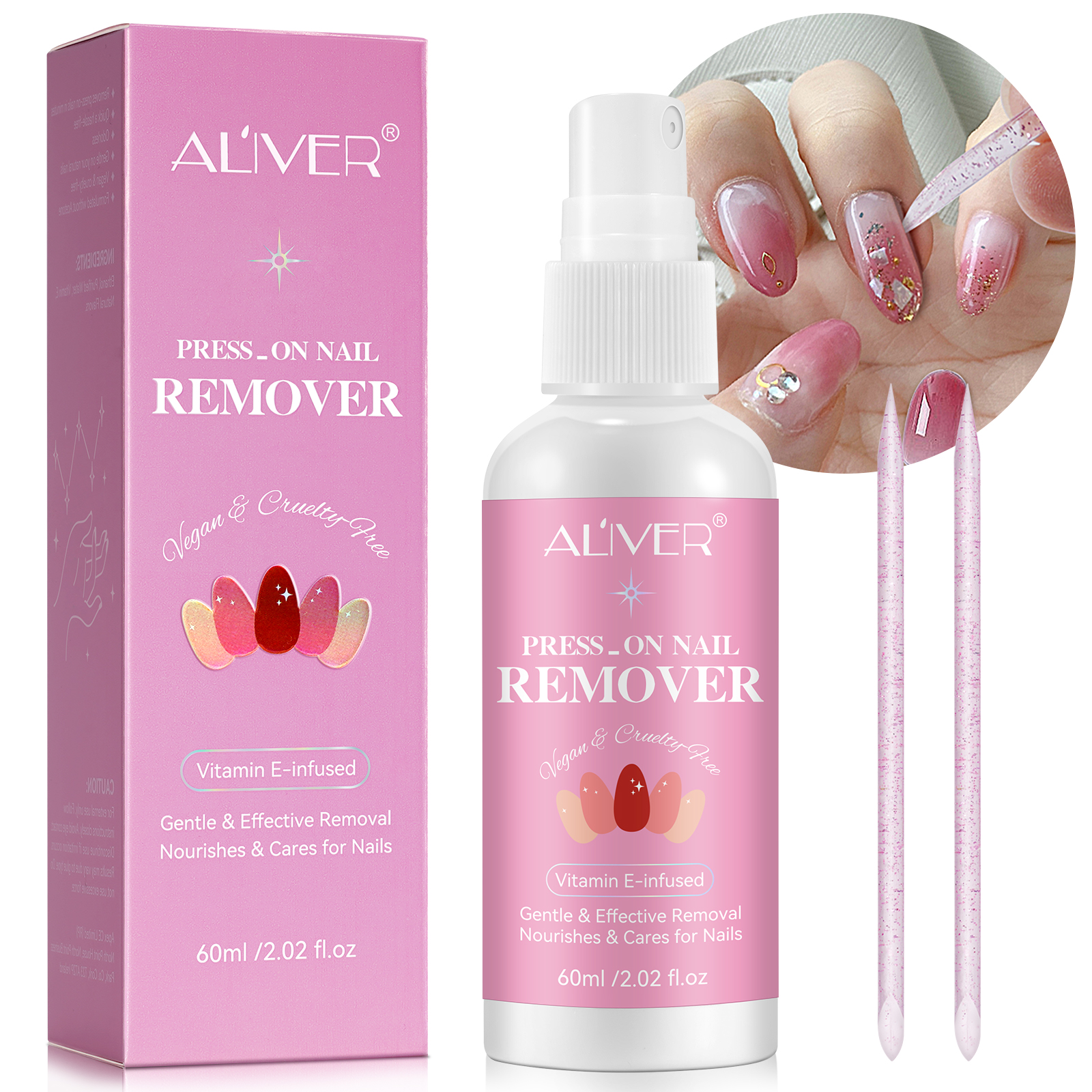 ALIVER private label nourishes care vitamin e 60ml gel nail polish remover liquid,nail glue polish remover,press on nail remover