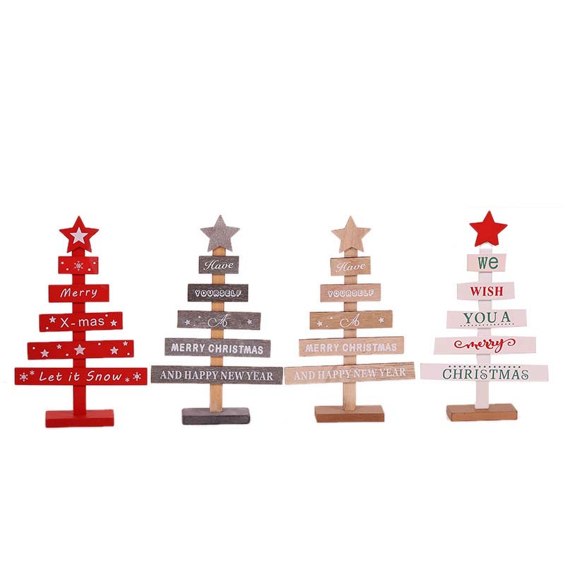 Wholesale Party Home Decor Red Gray White Wooden Letter Star Small Christmas Decoration Tree Farmhouse Christmas Ornaments