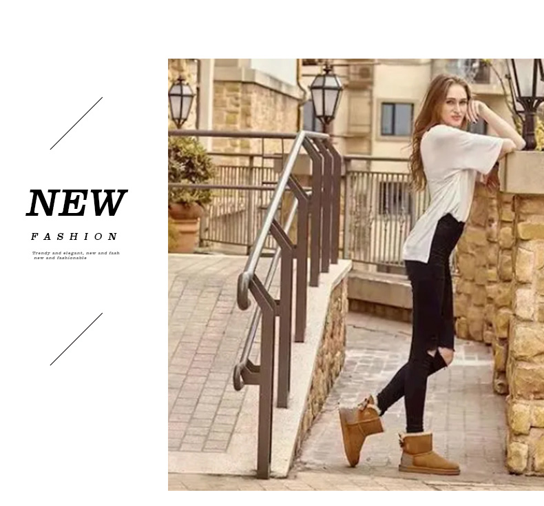 Wholesale Fashion Genuine Leather Ladies Sheepskin Winter Women Snow Shoes Lamb Wool Fur Boots