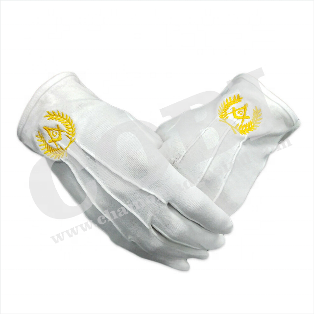 Quality Regalia 100% Cotton White Craft Masonic Sq & Compass Lodge Gloves