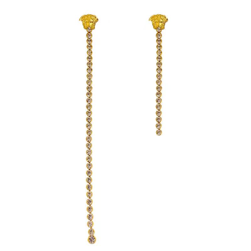 Diamond studded chain earrings, star's same slim and asymmetrical zircon Tassel Earrings