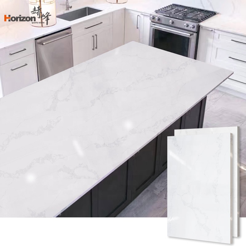 Horizon artificial white calacatta cuarzos quartz slab price counter top countertops for kitchens table top