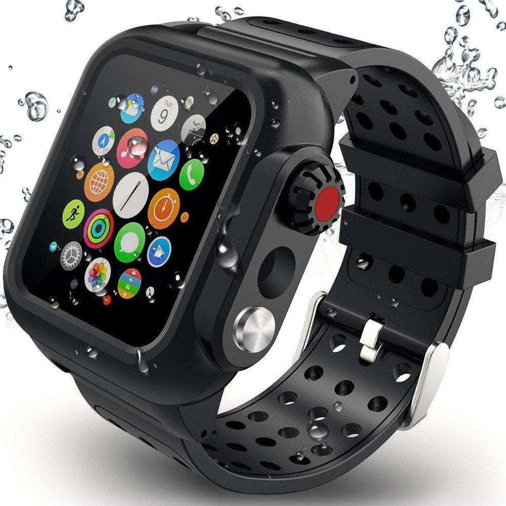 Waterproof Rugged Case with Silicone Band for Apple Watch Series SE 6 5 4 3 for iWatch 38/42/40/44mm Strap Screen Protect Cover