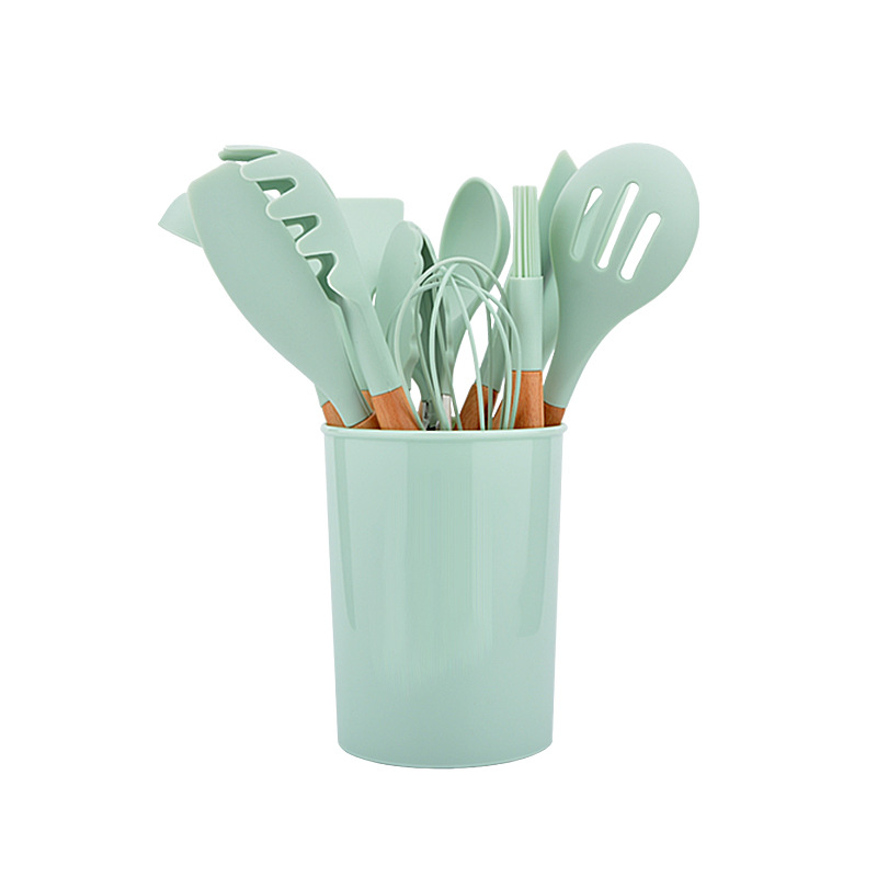 11pcs Silicone kitchen utensil set with wooden handle Cooking Tool Set
