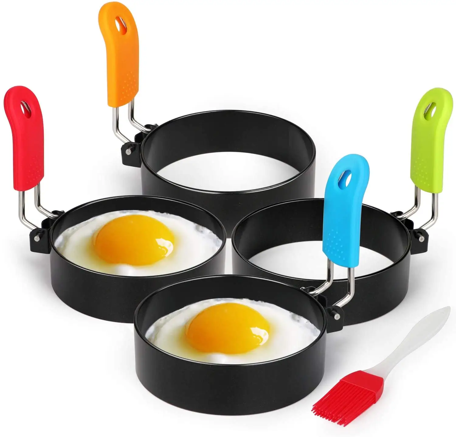 Kitchen Cooking Tools Stainless Steel Non-Stick Round Fried egg circle Pancake Rings Mold with Handle