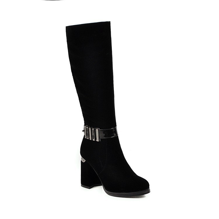 Autumn and winter new women's boots waterproof platform high heeled boots thick heel large solid color side zipper high tube boo