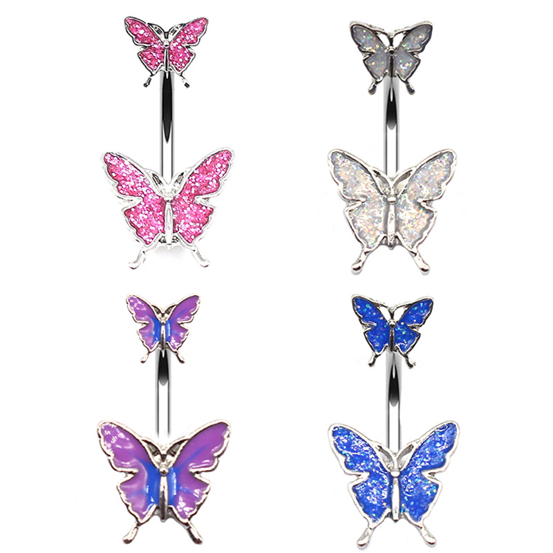 New Design Piercing Crystal Rhinestone Body Jewelry Accessories 14G Surgical Steel Butterfly Belly Navel Ring