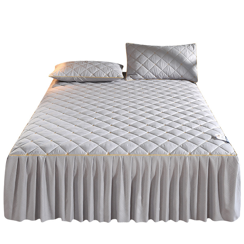 3D quilted embroidery princess style lace bedspread one-piece mattress non-slip bed cover bed skirt