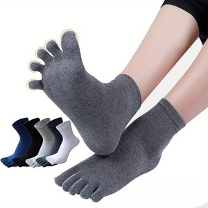 5 Pairs Men's Athletic Running Sports Socks Knitted Soft Comfortable Stretchable Middle Tube Five Finger Toe Socks
