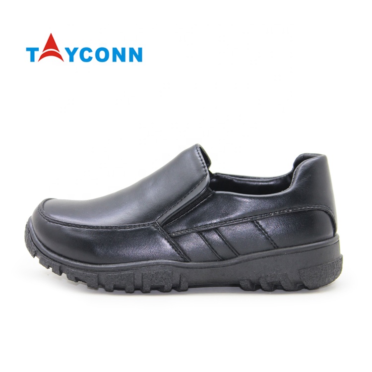 Wholesale Cheap Light Children Black Leather Slip on Casual Uniform Loafers School Shoes for Boys