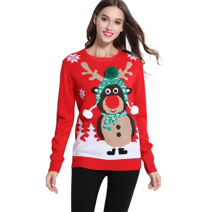 Wholesale OEM Women Custom Knitted Funny Santa Ugly Christmas Sweaters