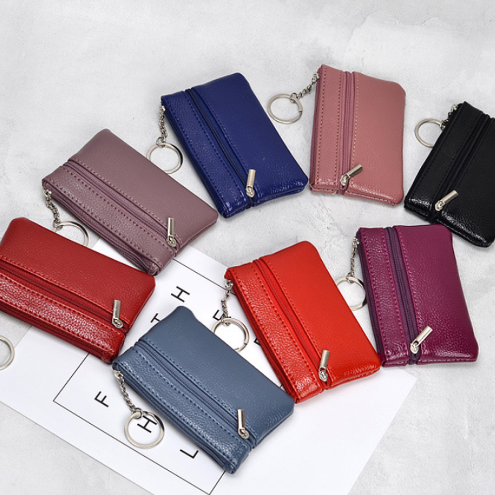 wholesale high quality manufacturer cheap leather mini coin purse keychain