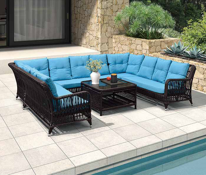 Modern Luxury Outdoor Rattan Wicker Furniture Garden Aluminum L Shaped Sofa With Cushion
