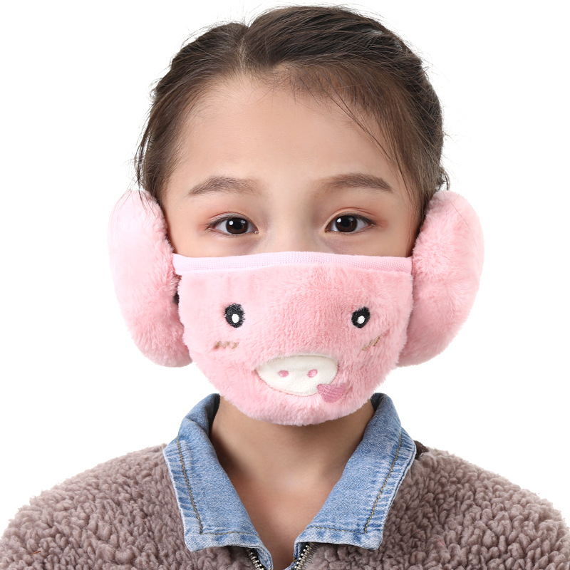 Cute Winter Earmuffs children 2 in 1 Warm Mask Earlap Lace Plush Autumn Mouth-muffs Ear-cap Wrap Band Ear Warmer Face Cover