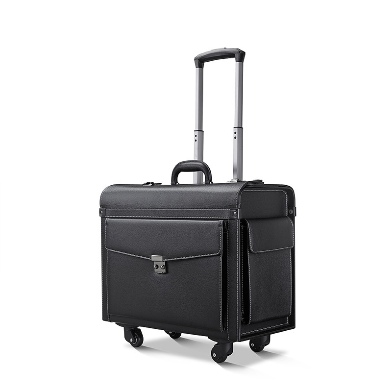 Wholesale Pilot Luggage High Quality Travel Suitcase OEM Business Man Pu Leather Flight Bag 4 Wheels Suitcase Luggage Carry On